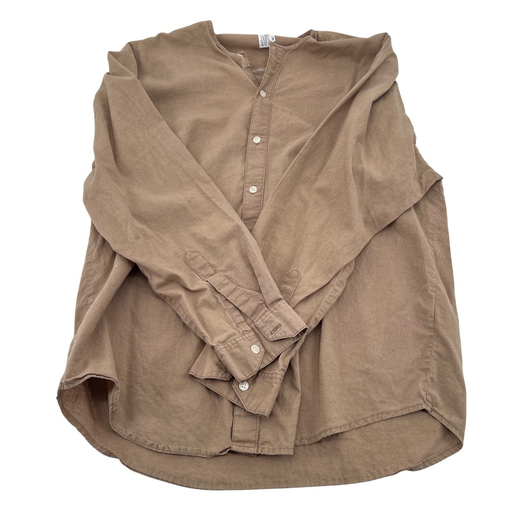 JAPS Brown Button-Up Long-Sleeve Shirt M Cotton Casual Mens‎ Top
